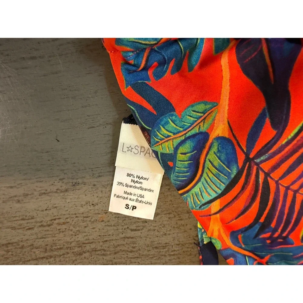 L*Space Tropical Leaf Print Bikini Set Orange Blue Small NWOT